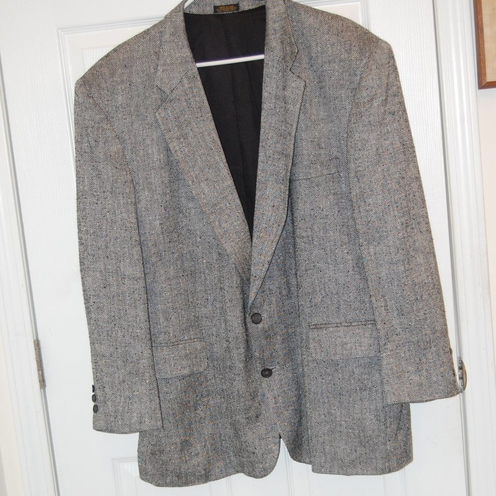 Bachrach Men's Black/White Herringbone Jacket Size 46R